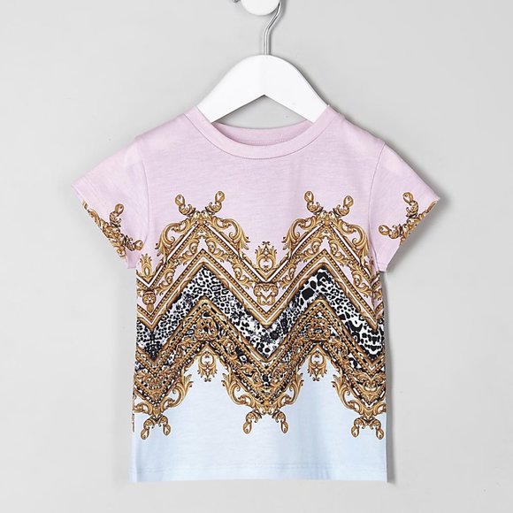 River Island Girls Pink Baroque T-Shirt - Picture 1 of 3